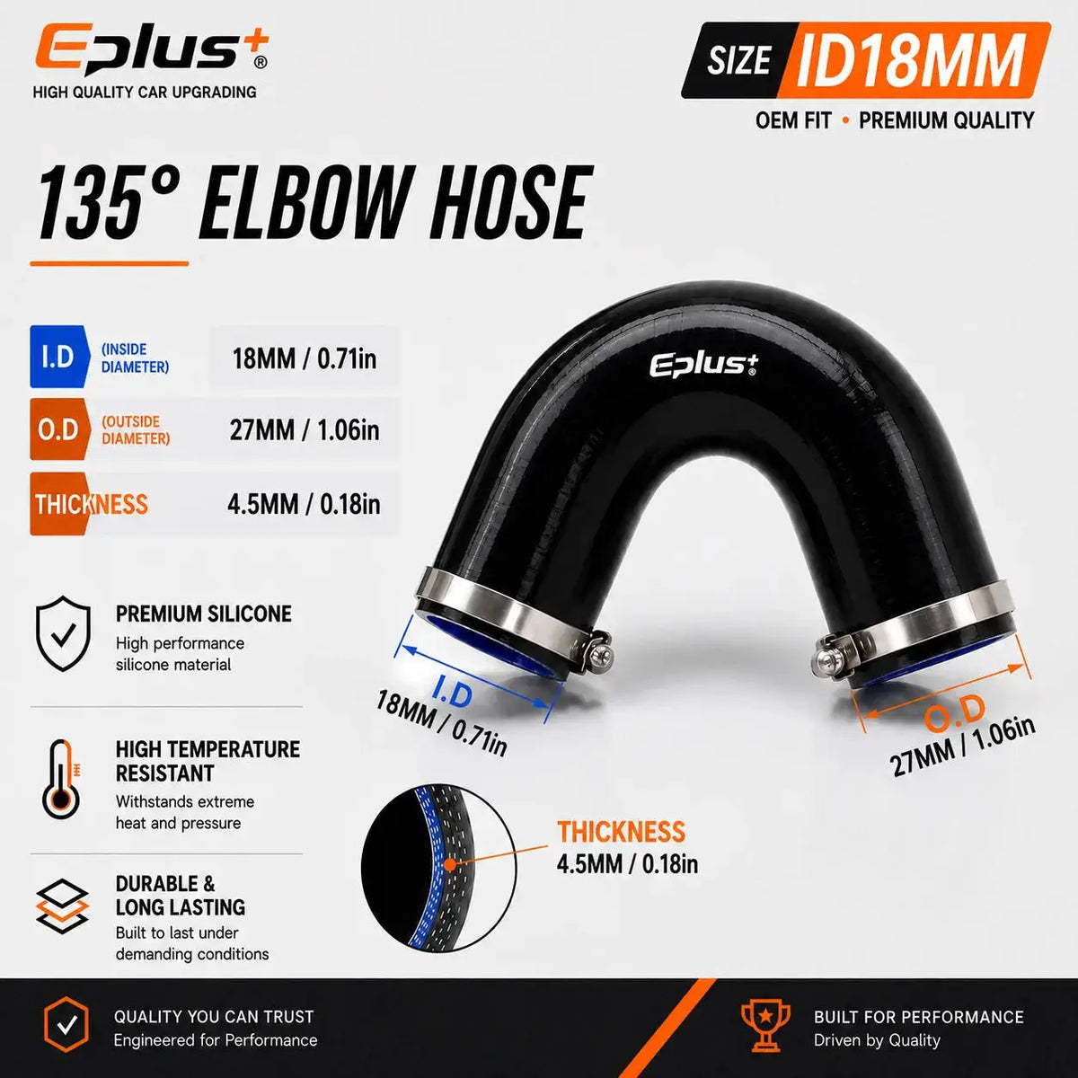 EPLUS Black 135° V-Shaped Silicone Hose 4-Ply Reinforced Universal Air Intake Turbo Intercooler Pipe Coupler by InterCyprus Trading Ltd