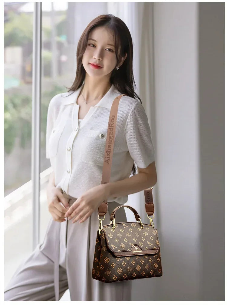 Women's Luxury Crossbody Bag With Printed Design, Soft PU Leather, Everyday Shoulder Bag