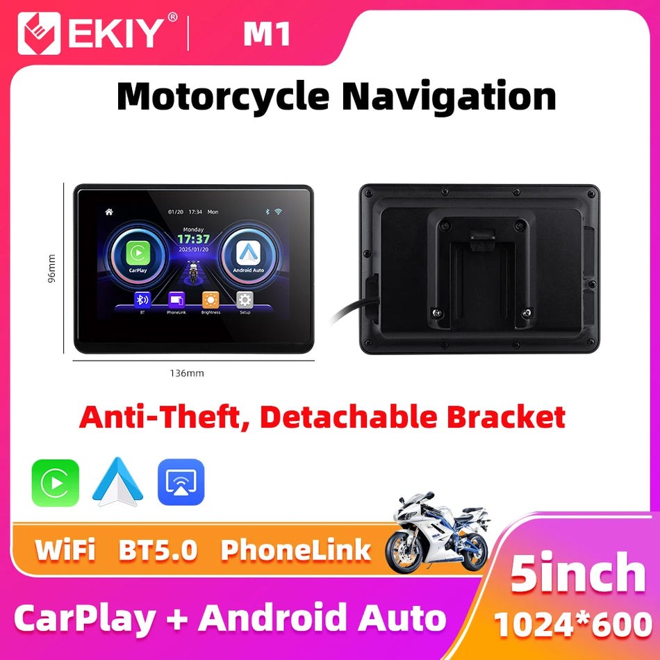 EKIY Wireless CarPlay Moto Android Auto &ndash; 5 Inch Portable Waterproof GPS Display