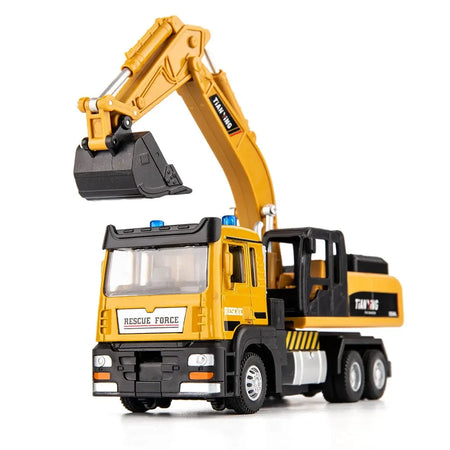 1/32 Excavator Blender Truck Model Car Toys Alloy Diecast Engineering Vehicle Rubber Tire Sound Light Pull Back Toy Gift for Kid Excavator