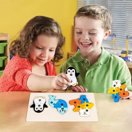 Wooden Food Chain Matching Puzzle Lion Bear &ndash; Educational