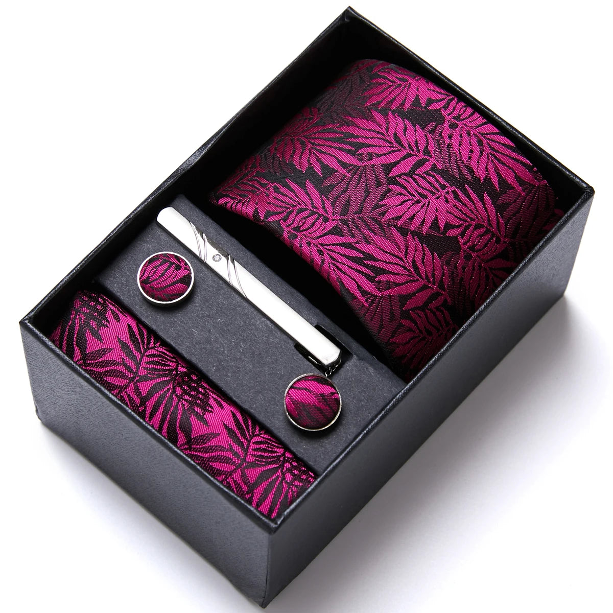 VanGise Blue Striped Necktie Set with Pocket Square and Cufflinks, Perfect for Weddings and Workplace