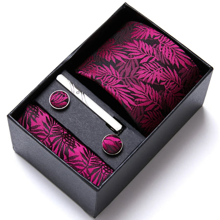 VanGise Blue Striped Necktie Set with Pocket Square and Cufflinks, Perfect for Weddings and Workplace