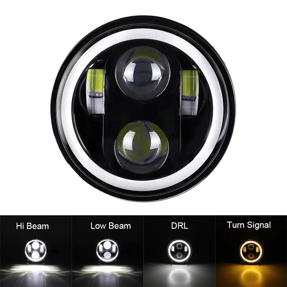 5.75 inch LED Headlight Projector Halo Ring Motorcycle 5 3/4" High Low Beam DRL Turn Signal Light for Sportster Dyna Iron 883 by InterCyprus Trading Ltd