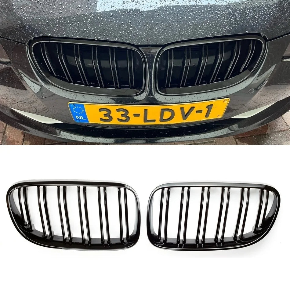 Grelha Frontal para BMW E92 E93 Série 3 Preto Brilhante ABS Dupla Fenda, Ajuste Direto