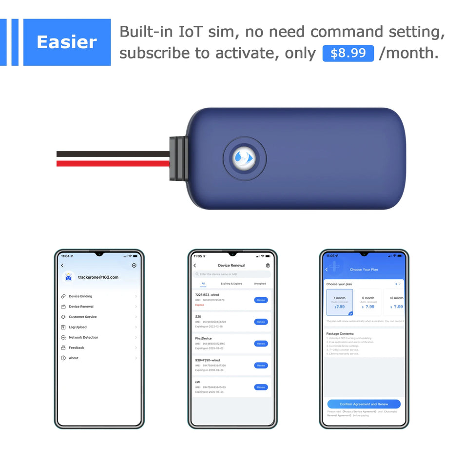 Wanwaytech Vodotěsný Motocyklový GPS Tracker Skutečný Čas Dvoudrátové Připojení