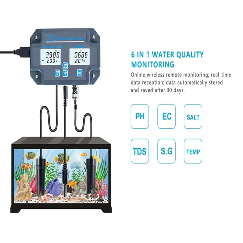 PH-W3988 6 In 1 Digital Water Quality Tester &ndash; WiFi Enabled