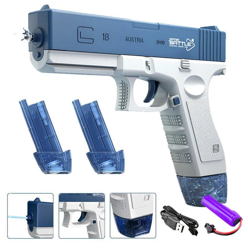 Electric Water Gun Toy Portable Automatic  Electric Burst Water Gun Kids Outdoor Water Toys blue A