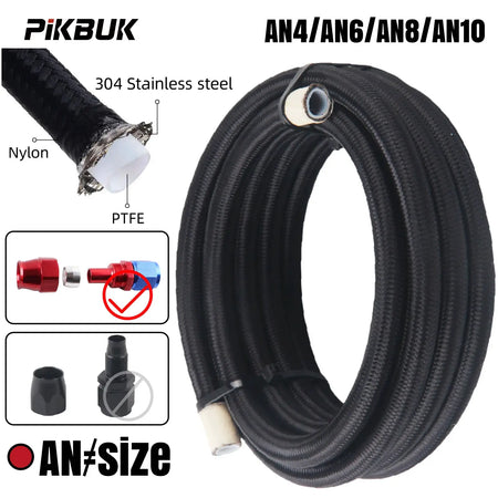 1M/2M/3M/5M AN4 AN6 AN8 AN10 Universal E85 Fuel Hose Oil Gas Cooler Line Pipe Tube Inside PTFE Nylon Stainless Steel Braided by InterCyprus Trading Ltd