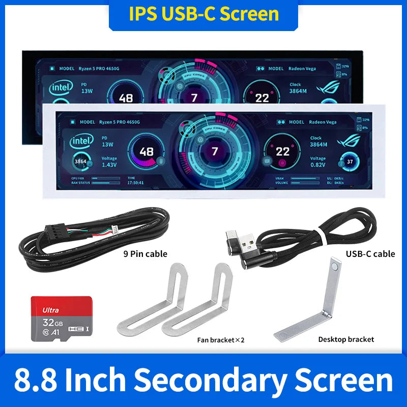 TURZX 8.8 Inch IPS USB Secondary Screen &ndash; Ultra-Wide 32:9 Display