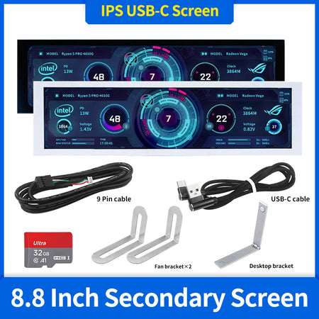 TURZX 8.8 Inch IPS USB Secondary Screen &ndash; Ultra-Wide 32:9 Display