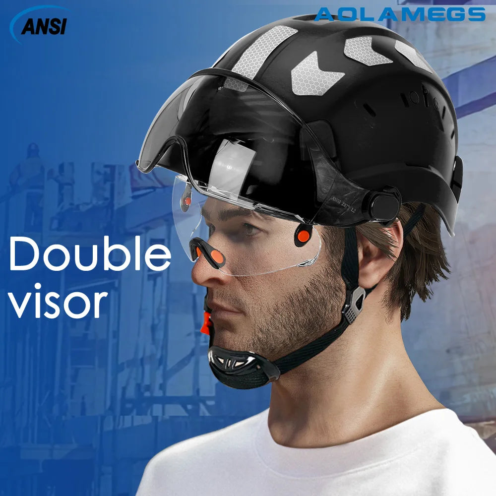 CE Construction Safety Helmet With Visor Goggles &ndash; Durable