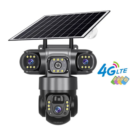 V380 Pro Solar Camera 4G SIM Outdoor Three Lens Three Screens PIR Human Detect CCTV Security Battery PTZ IP Camara Farm orchard 4G camera only