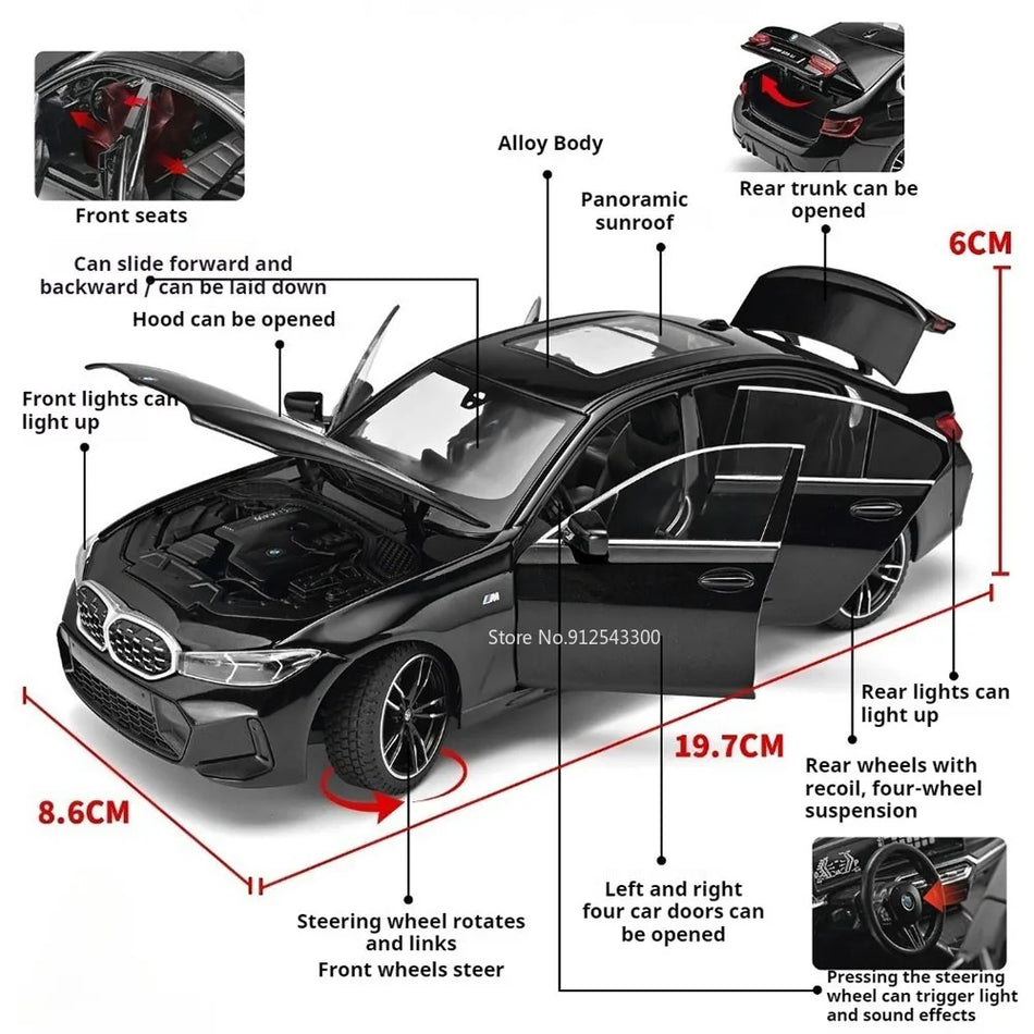 Modelo de Carro em Diecast em Escala 1:24 com Luzes e Som, Retrocesso