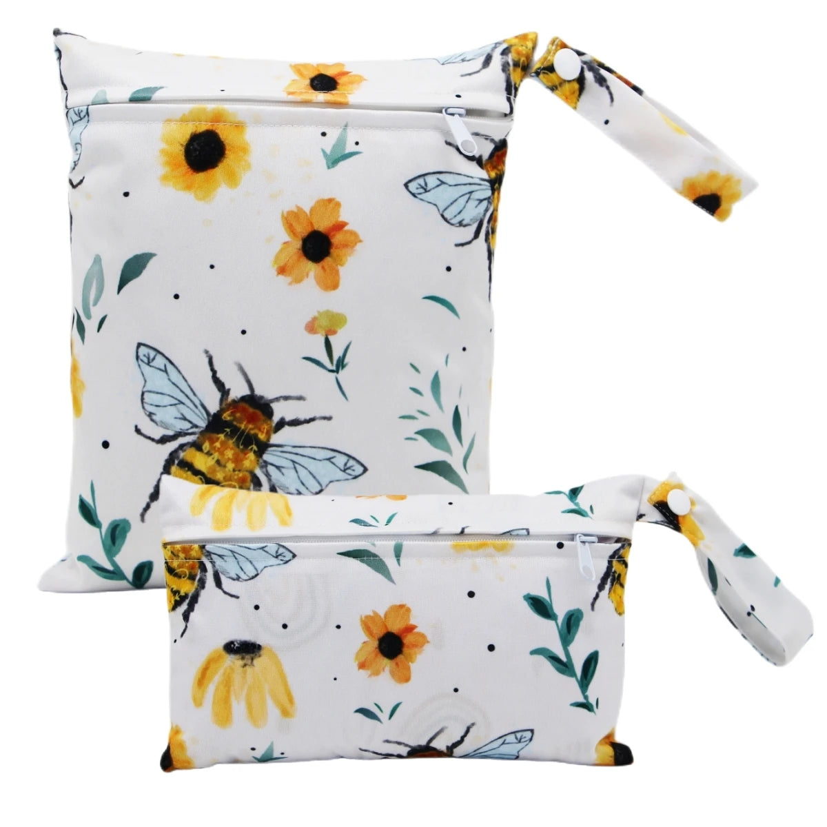 Cartoon Print Reusable Wet/Dry Nappy Bag Set Ivory