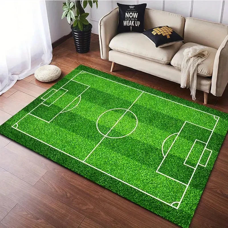 Football Field Theme Area Rug for Living Room, Large Nonslip 100% Polyester Play Mat for Kids