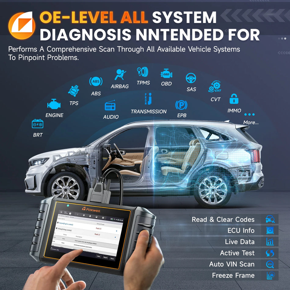 FOXWELL NT710 Ferramenta de Diagnóstico OBD2 Diagnóstico Bidirecional Codificação ECU Mais de 30 Reinicializações Atualizações Gratuitas Vitalícias