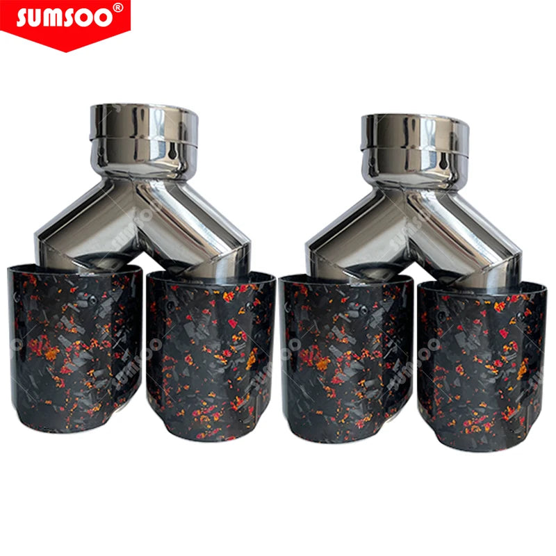 Άκρο Σιγαστήρα από Ίνες Άνθρακα με Κόκκινη Μεμβράνη, Διπλό Ανοξείδωτο Σωλήνα