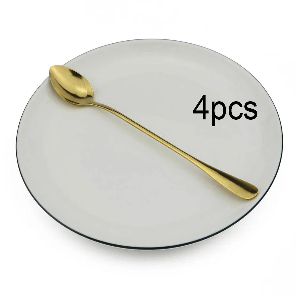 Colorful Long Handled Teaspoons &ndash; Versatile Stainless Steel Cutlery 4Pcs Gold