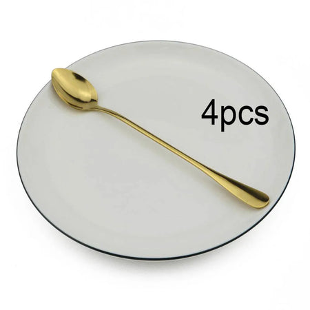 Colorful Long Handled Teaspoons &ndash; Versatile Stainless Steel Cutlery 4Pcs Gold