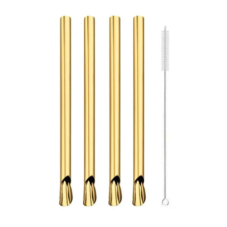 Straw Spoon Set &ndash; Reusable Stainless Steel for Smoothies and Milkshakes 4Pcs Gold