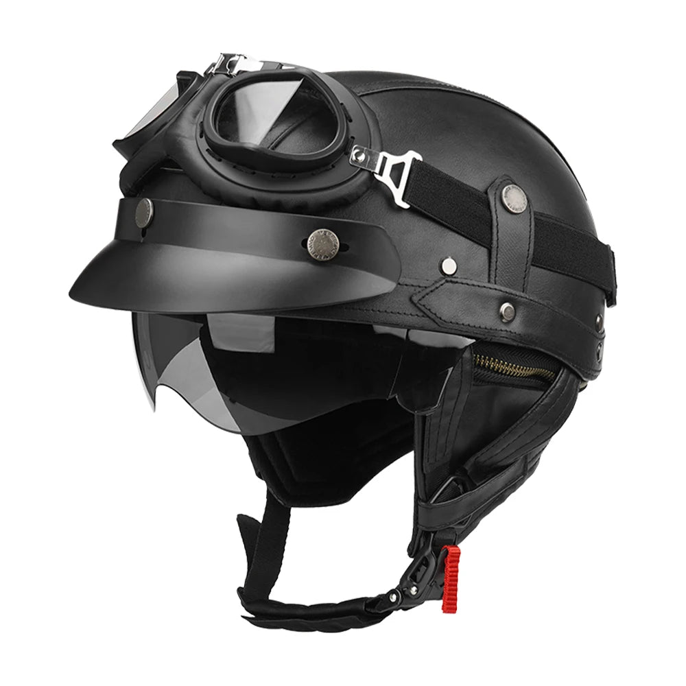 Herobiker DOT Approved Half Helmet &ndash; Lightweight ABS Shell 535-BK With Goggles / XL