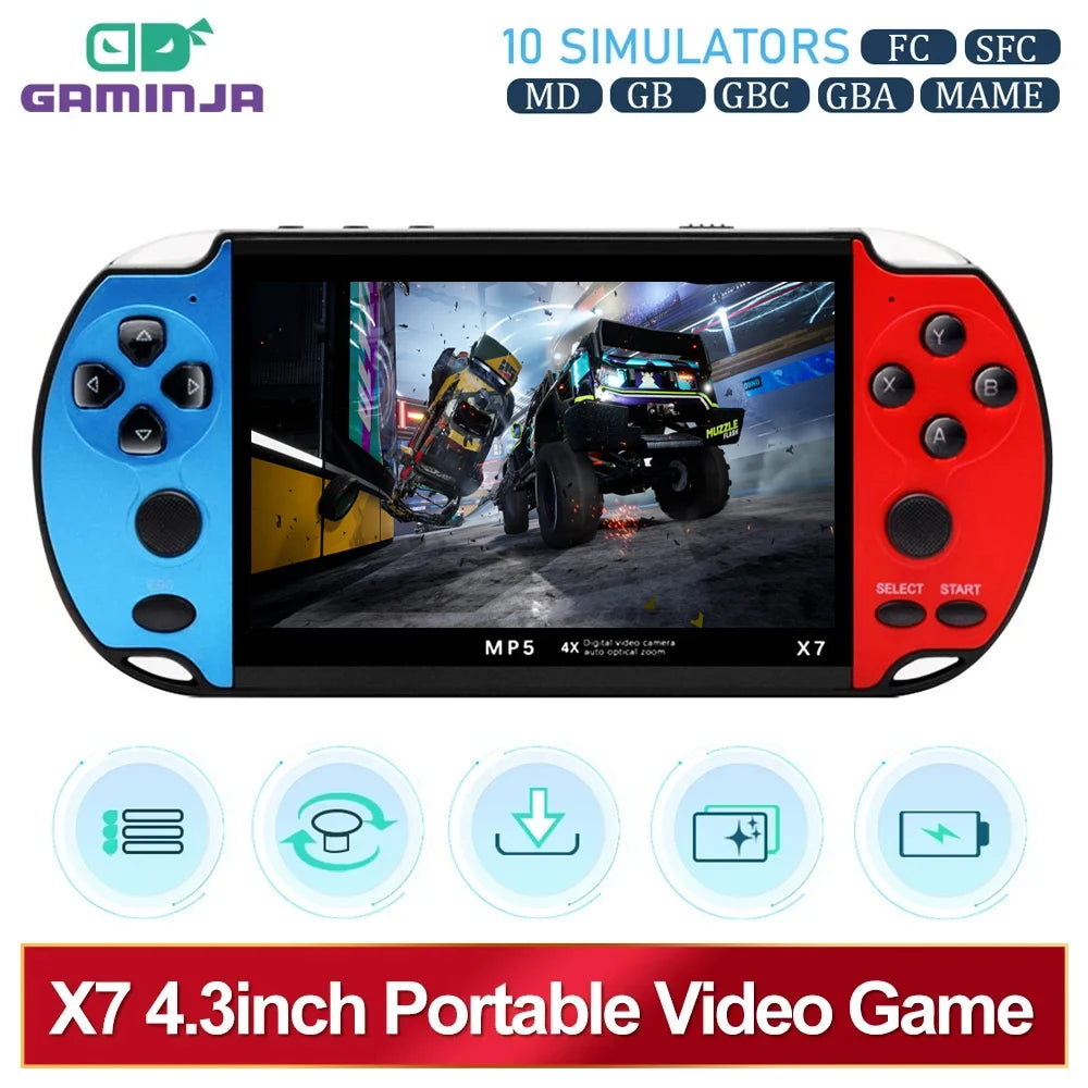 GAMINJA X7 Handheld Game Console with 10,000 Built-in Games and 4.3-Inch IPS Screen