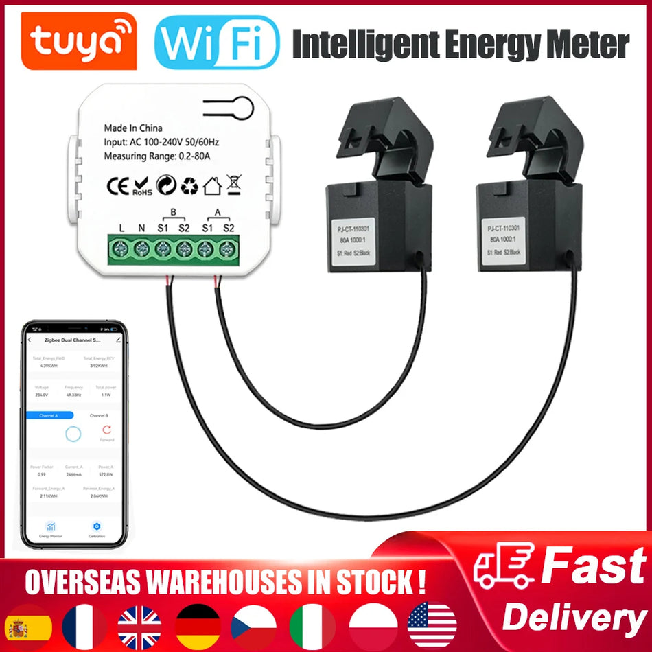 Tuya WiFi Energy Meter 12 Channel Bidirectional CT For Solar