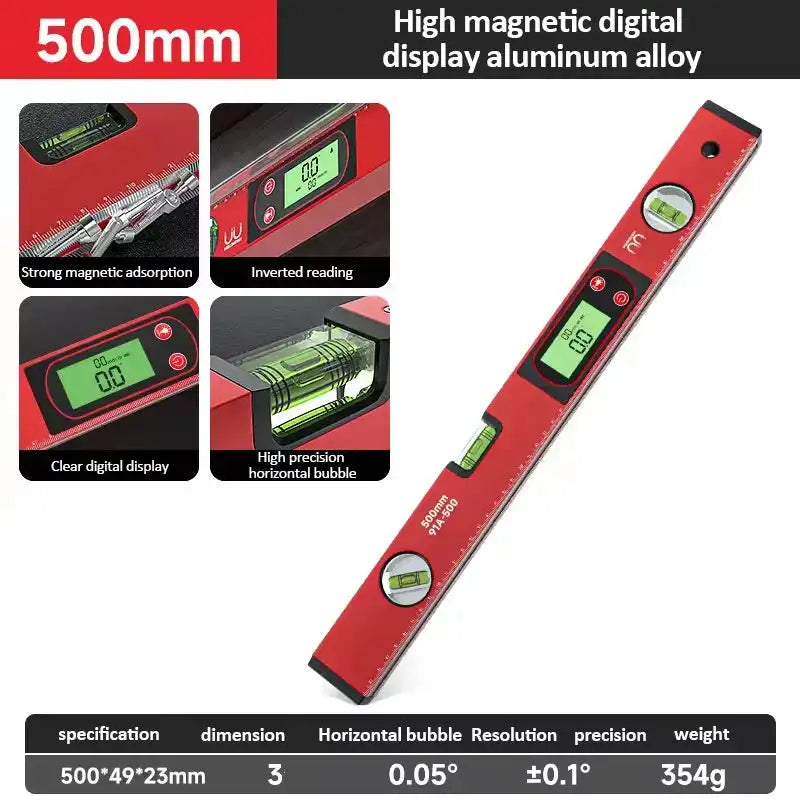 30 40 50 Cm Digital Level Ruler Magnetic Angle Meter Red 50cm
