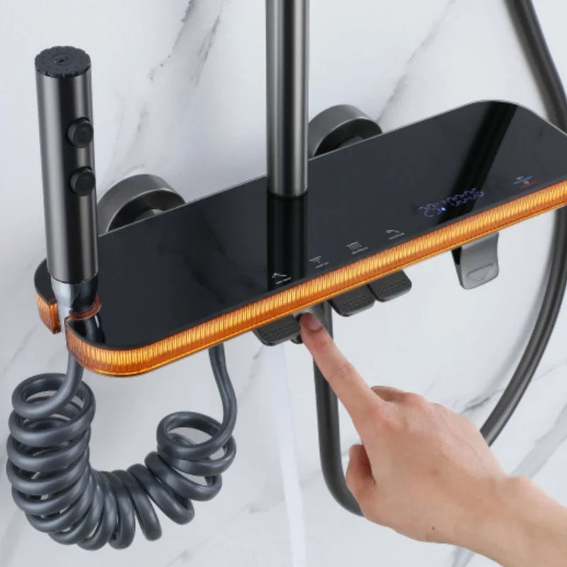 Shower System LED Light Head Set - Digital Temp Display