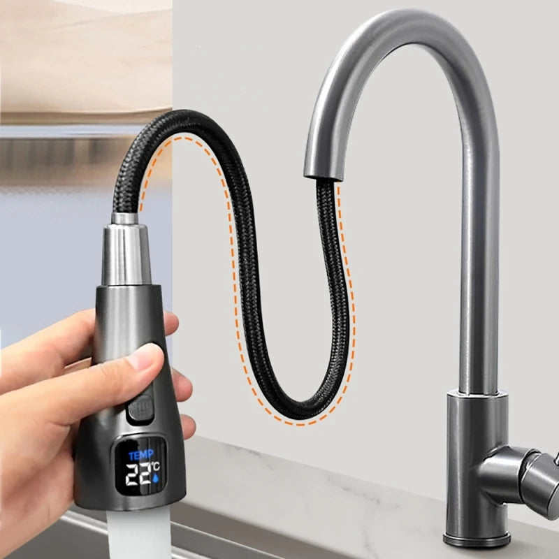 Βρύση Κουζίνας με Οθόνη Θερμοκρασίας – Αποσπώμενο Ψεκαστήρα