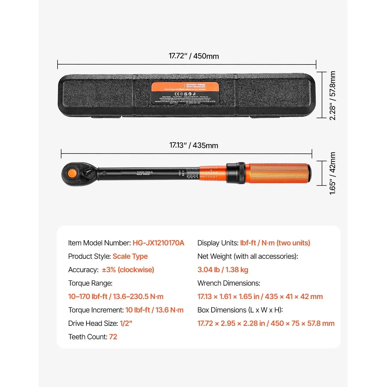 Torque Wrench Set &ndash; Dual Direction Adjustable 10-170 ft-lb / france