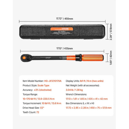 Torque Wrench Set &ndash; Dual Direction Adjustable 10-170 ft-lb / france