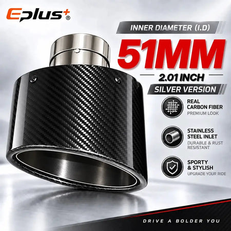 Glossy Oval Carbon Fiber Universal Car Exhaust Muffler Tip Exhaust Pipe Nozzle Decoration Stainless Silver&Black Left and Right by InterCyprus Trading Ltd