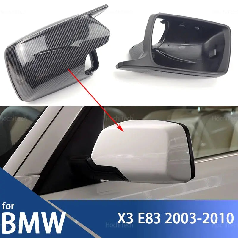 For BMW X3 X 3 E83 2003-2010 Carbon Fiber Look Rear View Mirror Cover Replacement Style Side Wing Mirror Caps with Tool by InterCyprus Trading Ltd