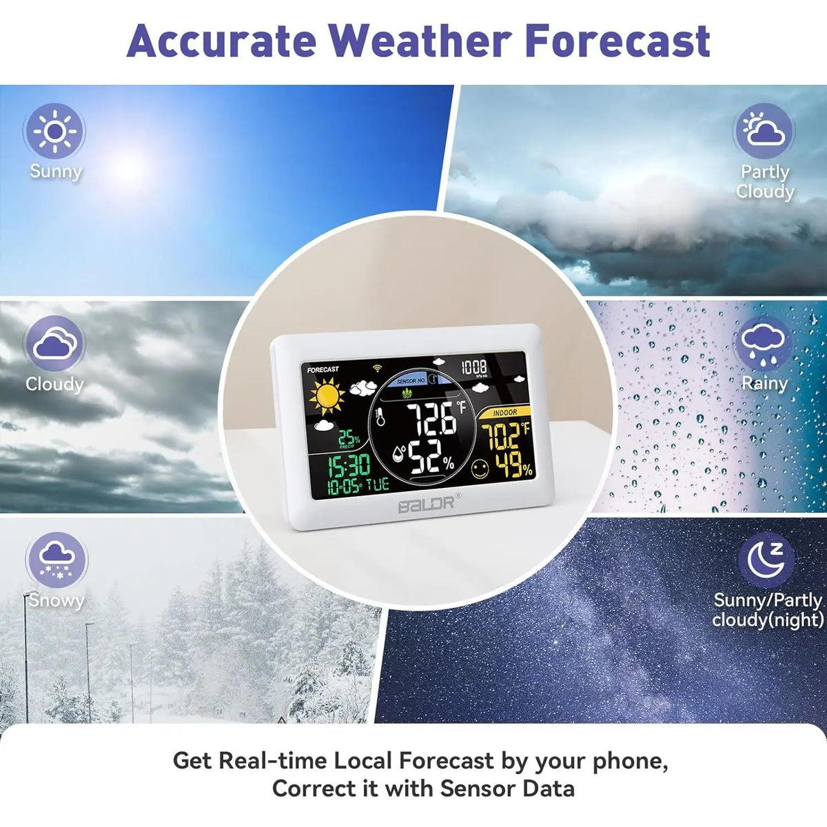 BALDR WiFi Weather Station with App-Controlled Indoor/Outdoor Monitoring