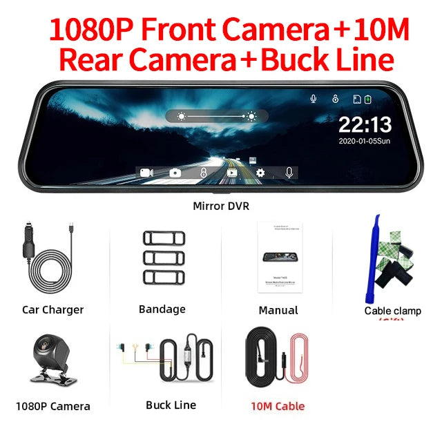 Mirror Camera for Car 10 Inch Touch Screen &ndash; Dual Front and Rear Recording With 10M RCC-BL / None