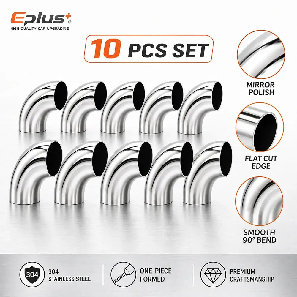 10PCS Universal 304 Stainless Steel 90 Degree Elbow Pipe Polished Weld‑On Pipe Fitting Bend Tube for Car Exhaust Muffler Replace by InterCyprus Trading Ltd
