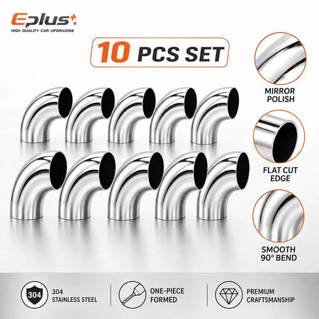 10PCS Universal 304 Stainless Steel 90 Degree Elbow Pipe Polished Weld‑On Pipe Fitting Bend Tube for Car Exhaust Muffler Replace by InterCyprus Trading Ltd