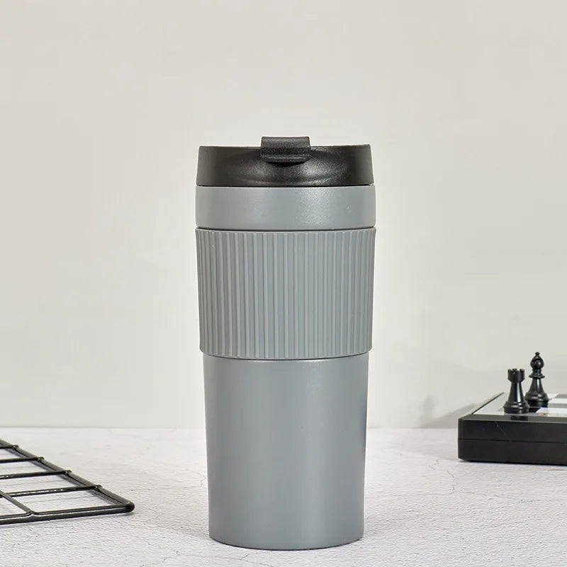 Portable Stainless Steel French Press Bottle for Travel &amp; Outdoor Coffee Brewing Grey