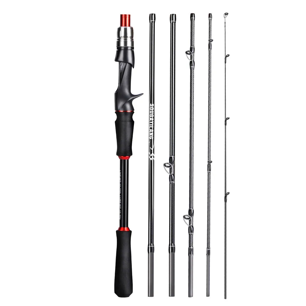 Sougayilang Ultralight Carbon Fiber Fishing Rod - 2.1m, 5 Sections, Portable for Travel 210cm casting rod