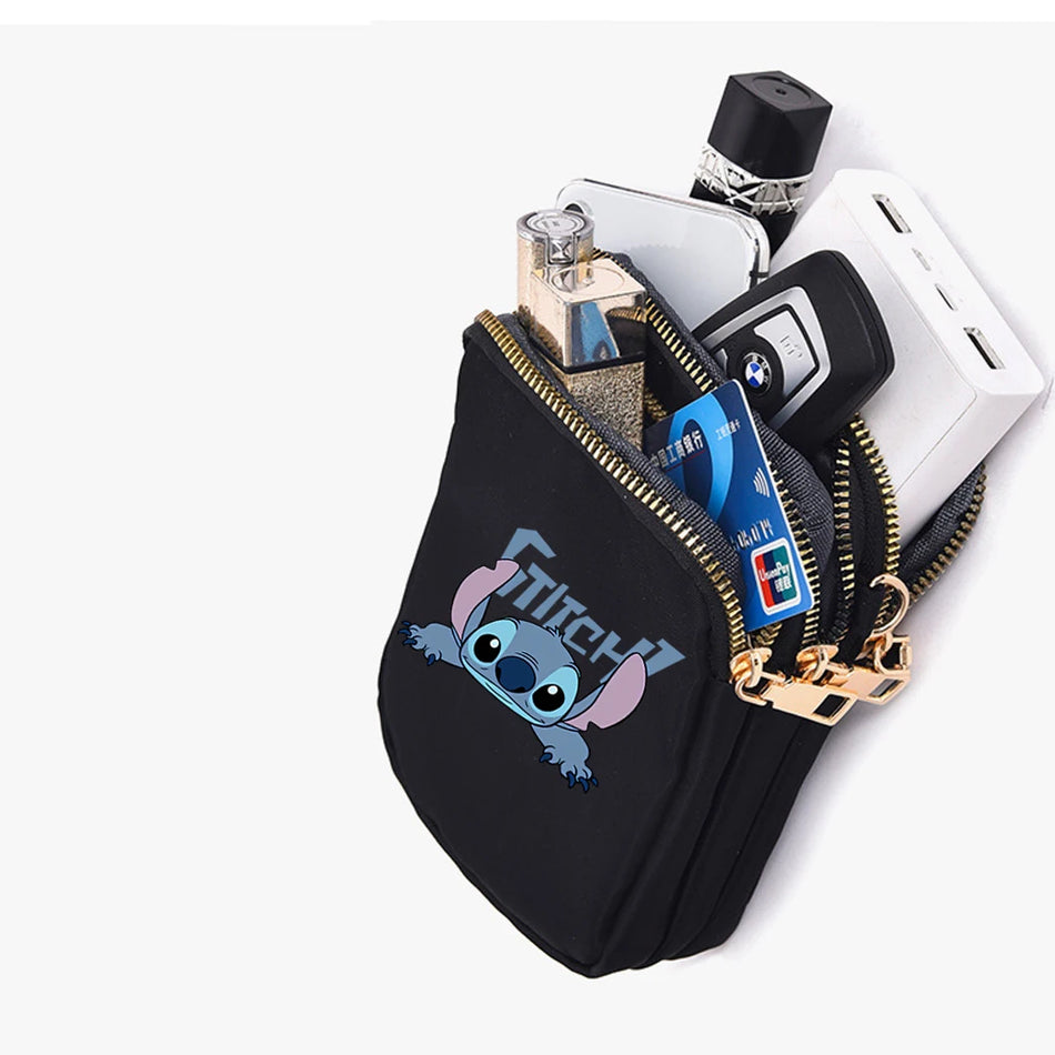 🟠 Disney Lilo & Stitch Γυναίκες Crossbody Zipper Κινητό τηλέφωνο Τσάντα ώμου θηλυκό τσάντα Cartoon Multiffunction Small Bag Lady Purse