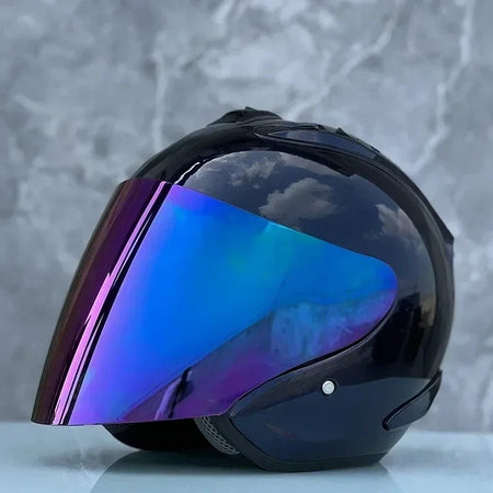 2024 Ram4 Dark Blue Open Face Motorcycle Helmet for Men and Women Rainbow / L