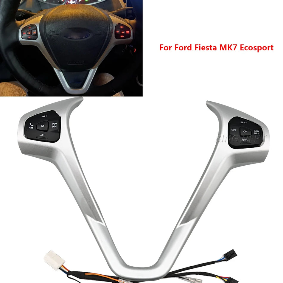 Botón de interruptor de crucero LED con moldura de volante para Ford Fiesta MK7 MK8
