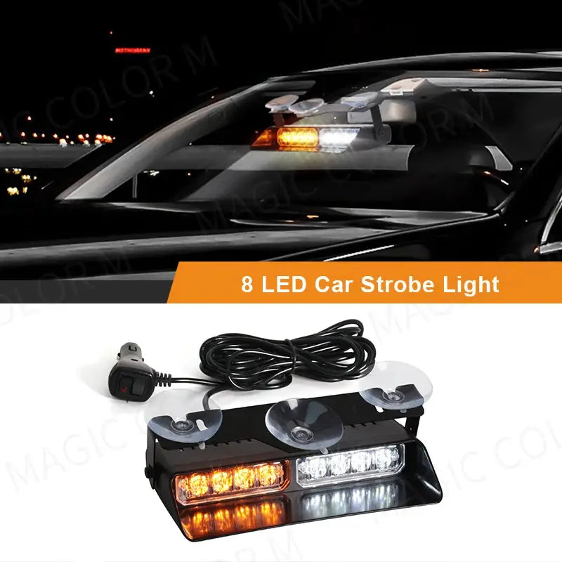 LED Car Strobe Light For Emergency Flash Warning Lamp Windshield Bar 8 Beads Red Blue Amber White Waterproof Auto Light Assembly by InterCyprus Trading Ltd