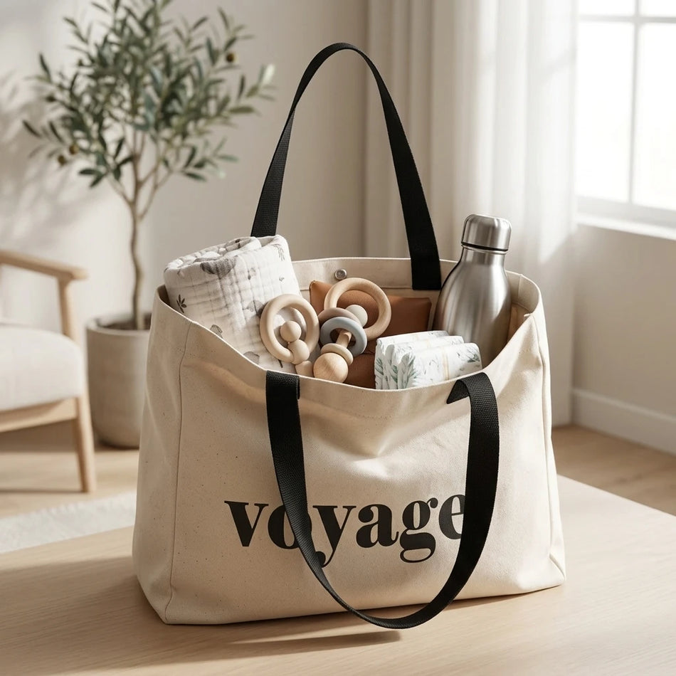 Canvas Diaper Bag Tote, Large Capacity, Portable Travel Tote