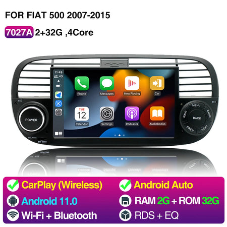7 Inch Car Radio For Fiat 500 2007-2015 - Wireless CarPlay 2 32G Black