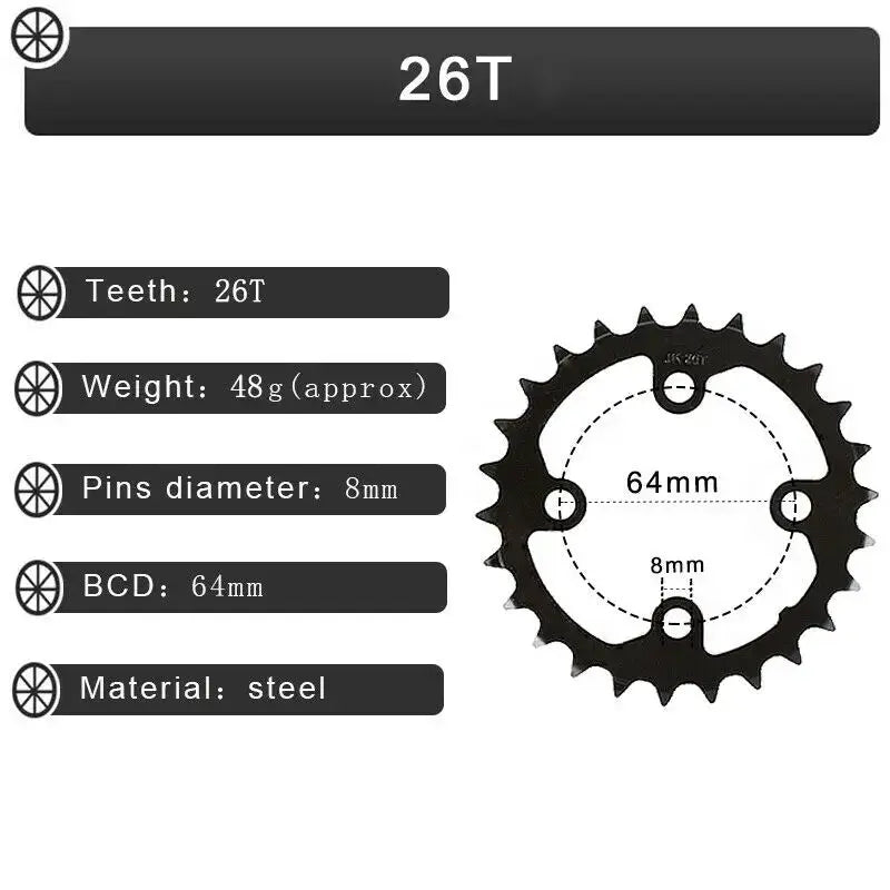 104/64 BCD Bicycle Chainring 24/26/32/38/42t MTB Chain Ring Double/Triple 10Speed Chainwheel for Shimano Crankset by InterCyprus Trading Ltd