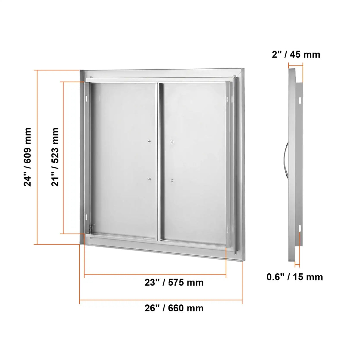 Stainless Steel BBQ Access Door Flush Mount Outdoor Kitchen 26x24 in / UNITED KINGDOM