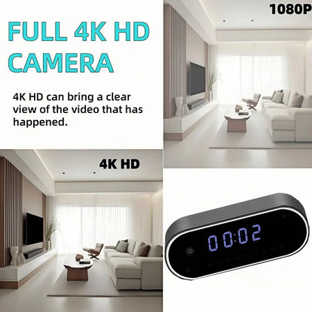 4K Ultra HD Smart Alarm Clock Camera &ndash; Night Vision Motion Detection